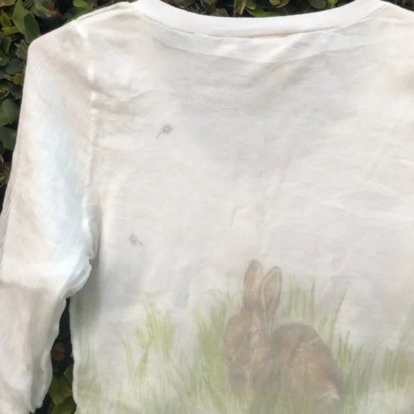 Anthropologie Cream Cardigan with Rabbit Print - Picture 5 of 7